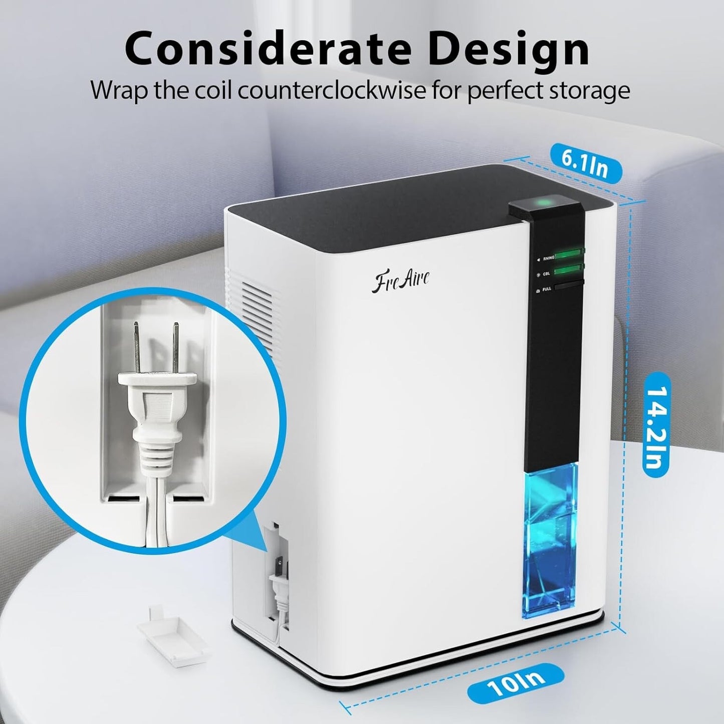 FreAire Dehumidifier for Bathroom, Auto Shut Off | Quiet | 88 OZ Water Tank