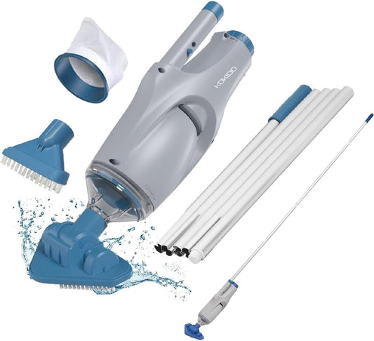 KOKIDO (2025) Rechargeable Handheld Pool Vacuum, Aluminum Pole and 2 Brush Heads