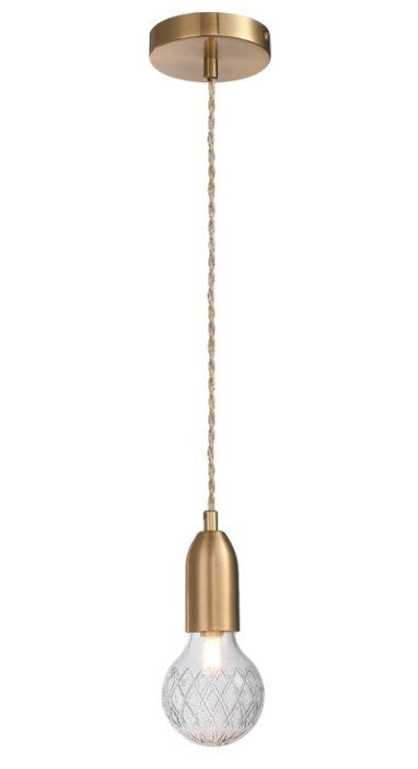 Modern 1-Light Brass Chandelier with Diamond Pattern Glass Shade - New