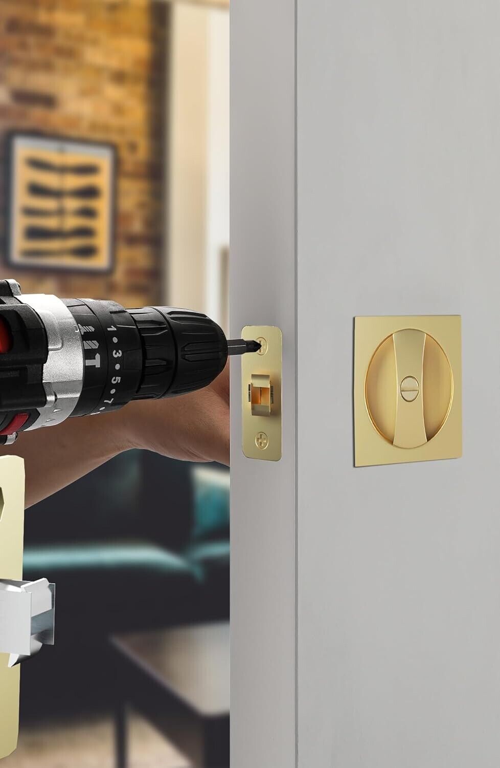 goldenwarm Gold Pocket Door Hardware, Brushed Gold Contemporary Privacy Squar...