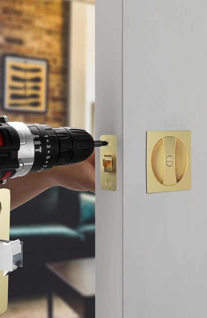goldenwarm Gold Pocket Door Hardware, Brushed Gold Contemporary Privacy Squar...