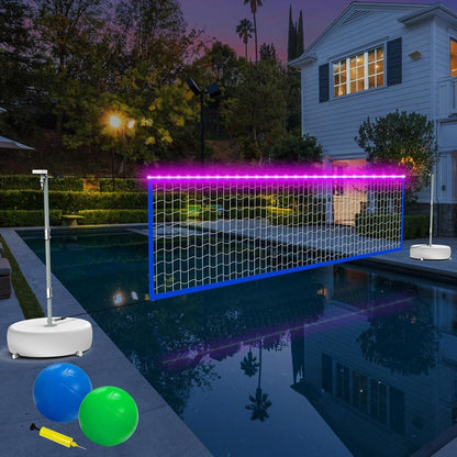 Light-Up Pool Volleyball Net Set with Solar Lights - 15ft-32ft Adjustable Length