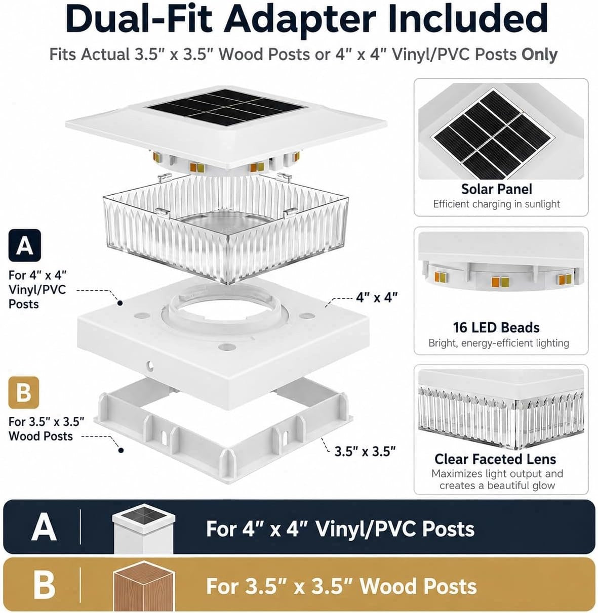 12 Pack Solar Post Cap Lights 4x4, Dual-Color Waterproof Fence Post Solar Lights