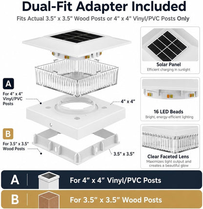 12 Pack Solar Post Cap Lights 4x4, Dual-Color Waterproof Fence Post Solar Lights
