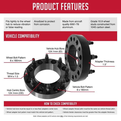Coyote Accessories® 8180-8180H-C - 8 on 180mm 1.50 Inch Thick 124.1mm