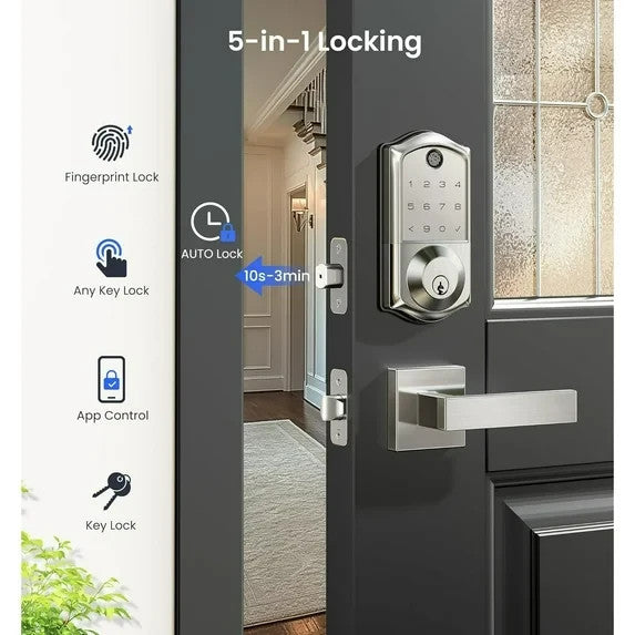 Veise Fingerprint Smart Door Lock, App Control, 7-in-1 Keyless Entry, Auto Lock,