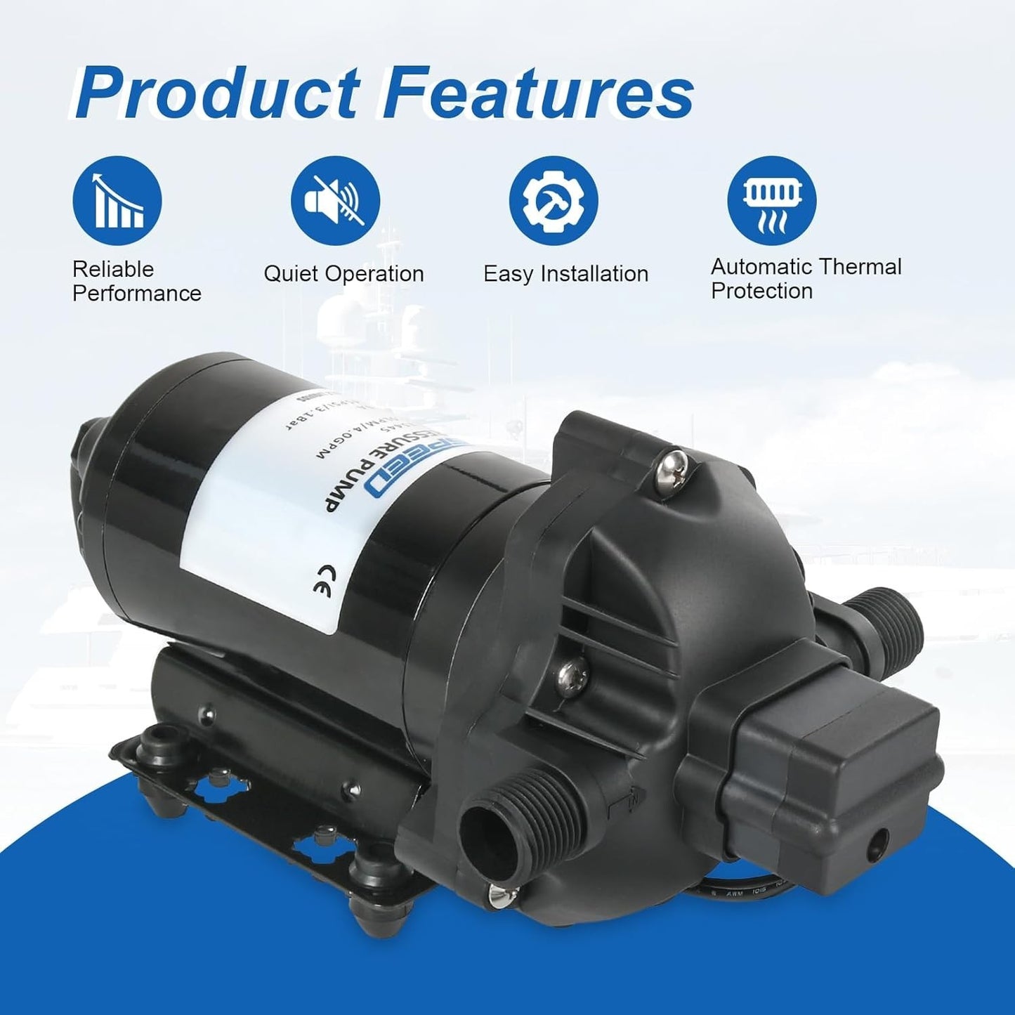 4.0 GPM 12V DC 45 PSI Revolution Water Pump with Pressure Switch Compatible with