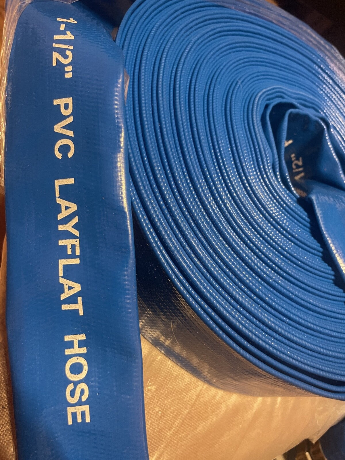 1.5" ID × 100 ft Pool Backwash Hose, Heavy Duty Reinforced Blue PVC Lay Flat ...