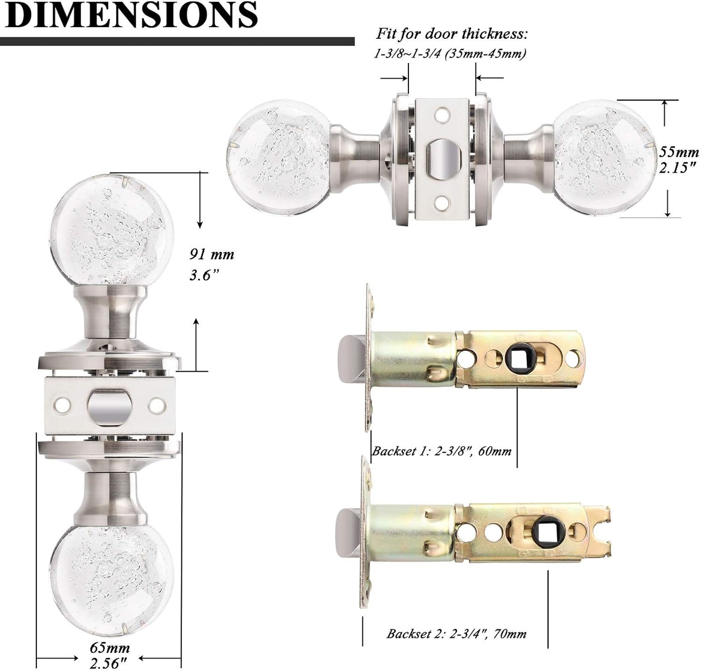 Orger 5 Pack Passage Door Knob Sets, Round Clear Bubble Glass Door Handles, Keyl