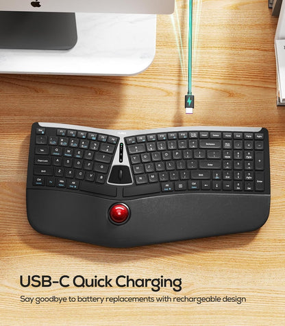 Nulea RT07 Wireless Ergonomic Trackball Keyboard - Split Keyboard, Wrist Rest