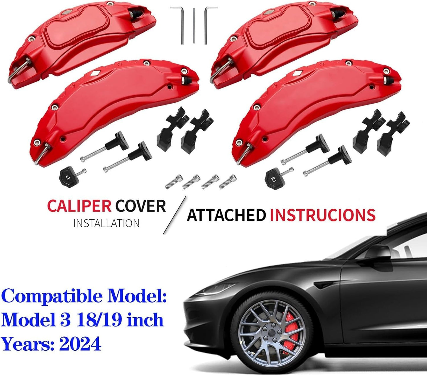 Brake Caliper Covers Set of 4 Compatible with for Tesla Model 3 Highland 2024