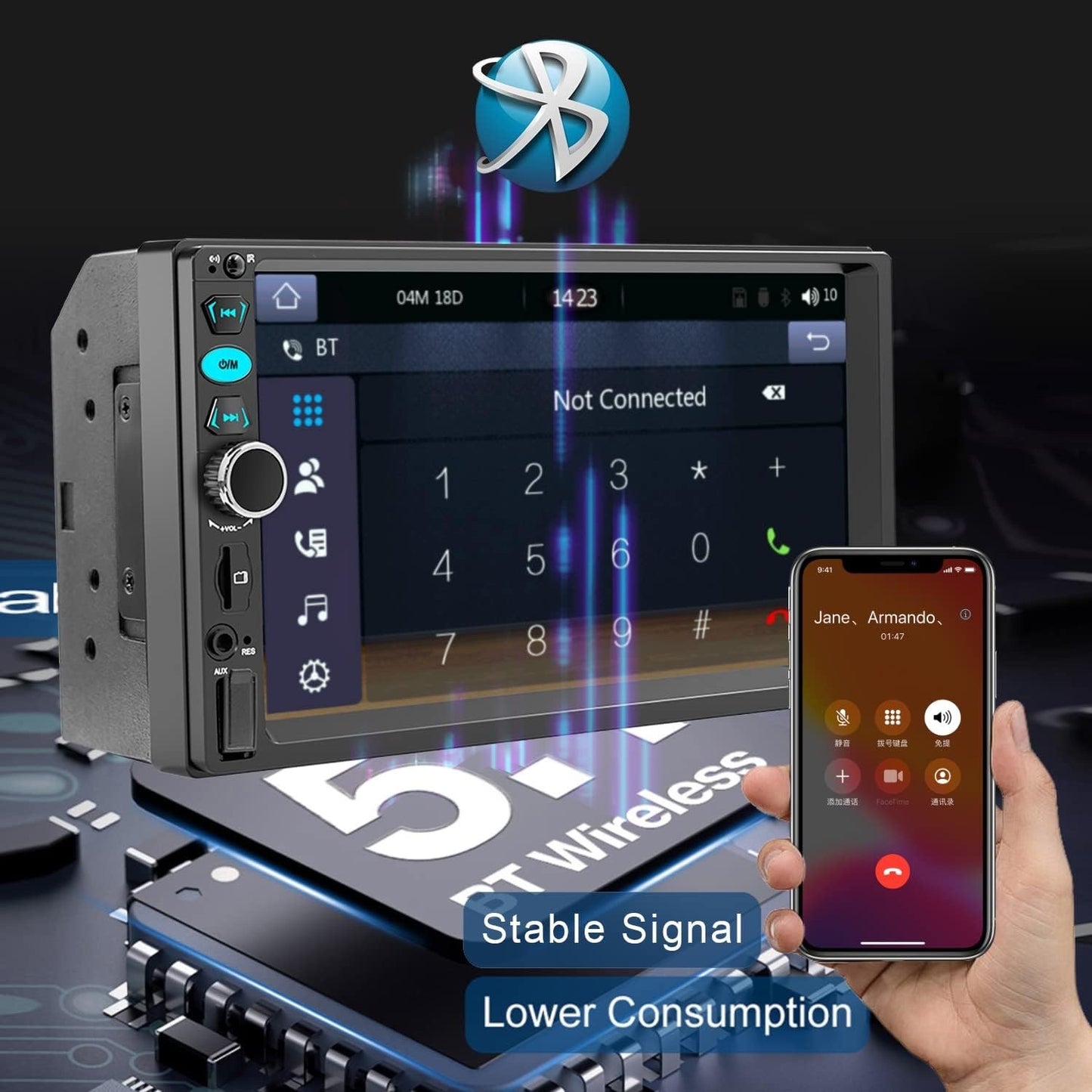 7 Double Din Touch Screen Car Radio with Apple CarPlay,7 Inch Bluetooth Car Ster