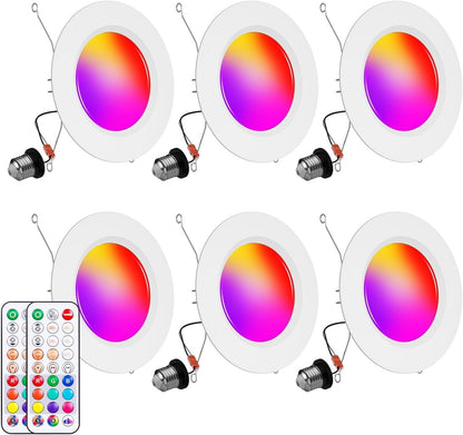 Recessed Lighting 5/6 Inch, 6Pack Color Changing LED Can Lights for Ceiling, 13W