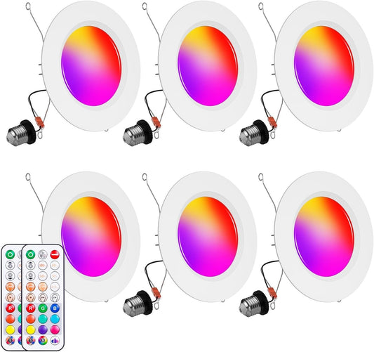 Recessed Lighting 5/6 Inch, 6Pack Color Changing LED Can Lights for Ceiling, 13W