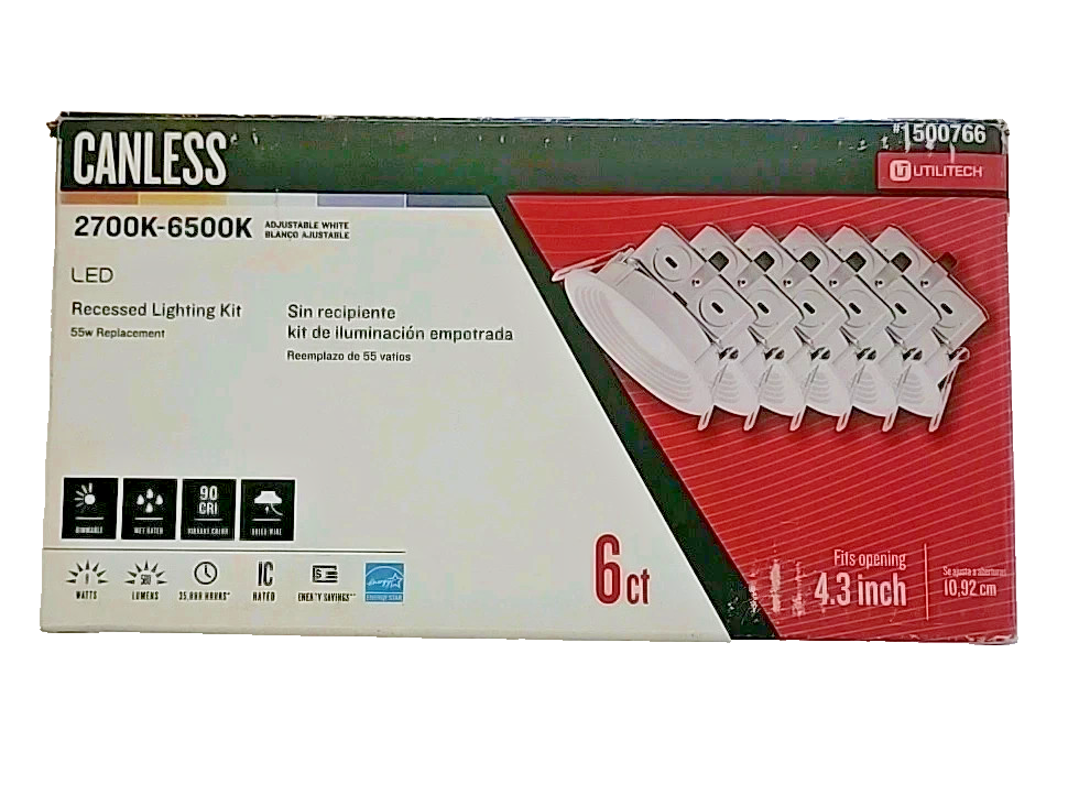 Utilitech Canless (4in) Round 2700k-6500k 580 Lumen Switchable Dimmable 6PK