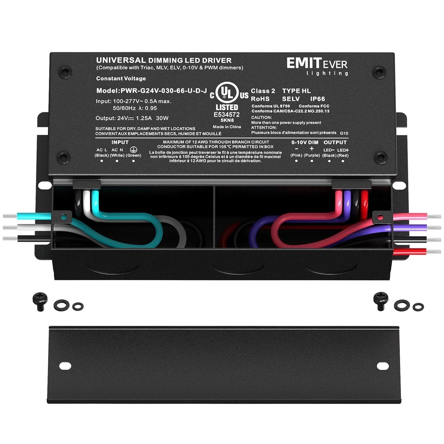 EMITEVER Dimmable Led Driver, 2 Packs 30W AC 110V-277V to DC 24V Transformer,