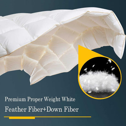 WhatsBedding Puffy White Feather Comforter Oversize King with Feathers Down