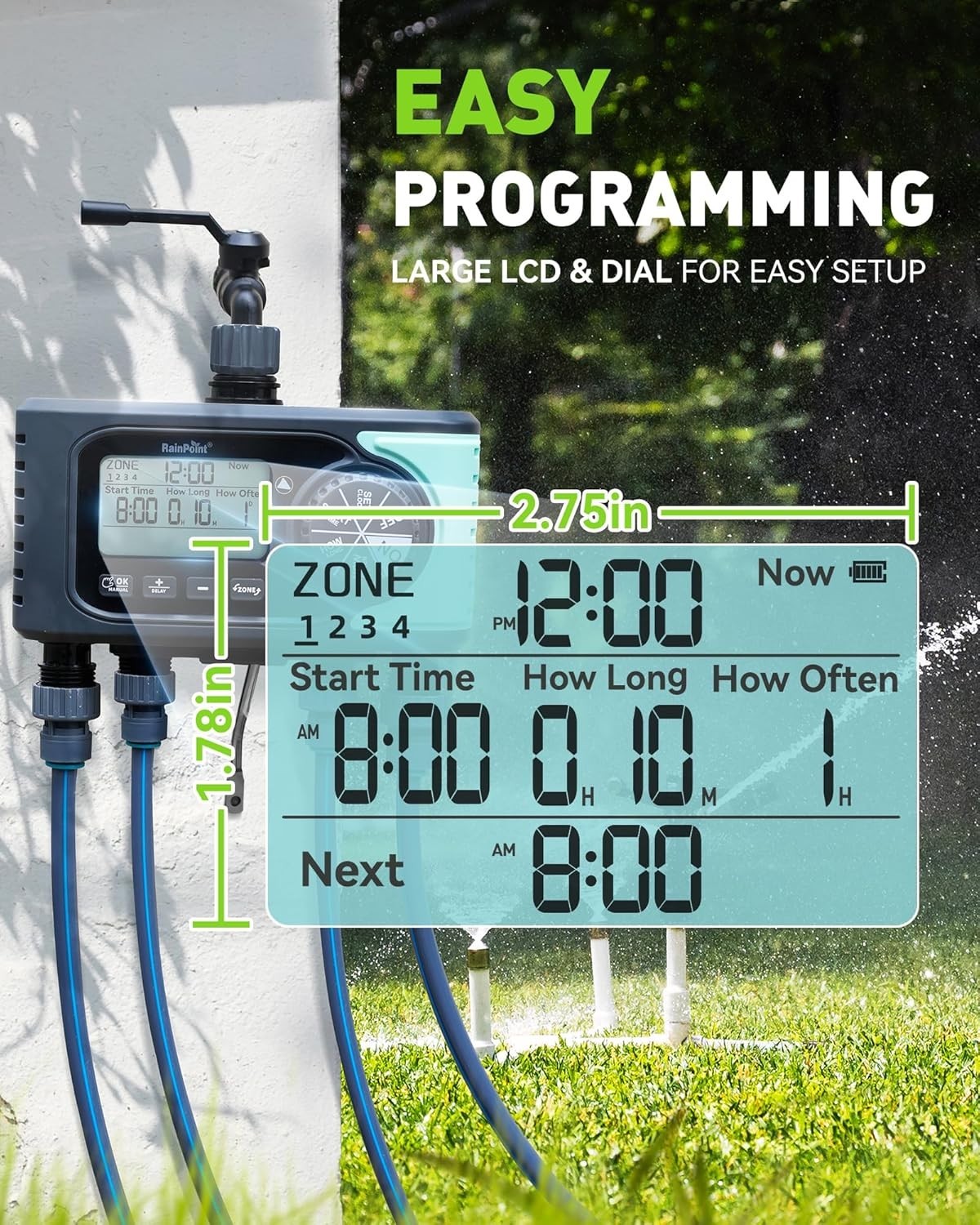 RAINPOINT Sprinkler Timer, 4 Outlets Hose Timers, 4 Zone Water Timer for...