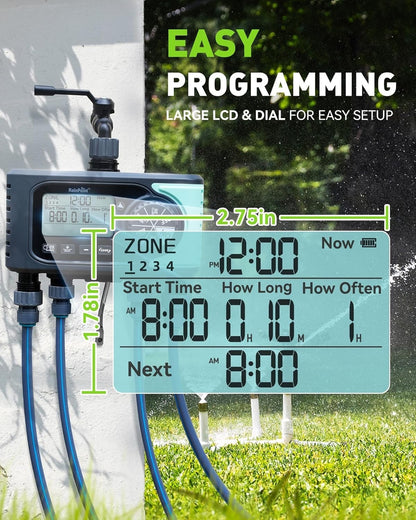 RAINPOINT Sprinkler Timer, 4 Outlets Hose Timers, 4 Zone Water Timer for...