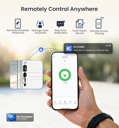 Veise VE017G-H Wi-Fi Smart Fingerprint Front Door Lock Set, Remote App Control,