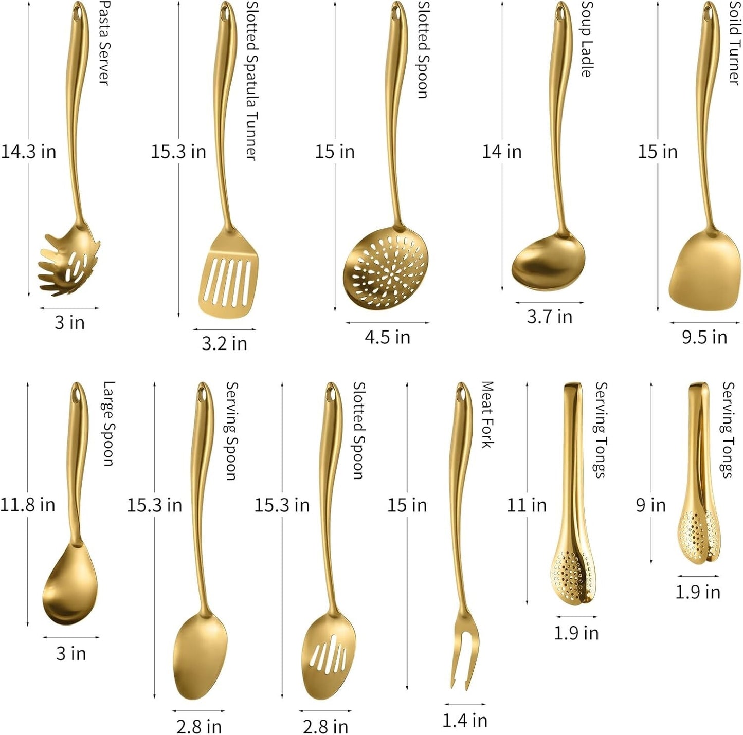 304 Stainlss Steel Matte Kitchen Utensils Set, 11 Pcs Long Metal Cooking Utensil