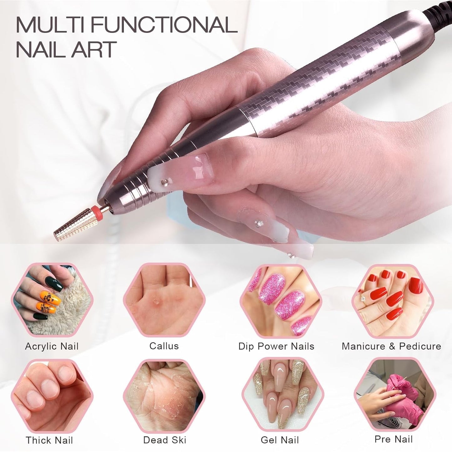 Professional Brushless Nail Drill, AZ GOGO 85W Cordless Electric Nail File 40000