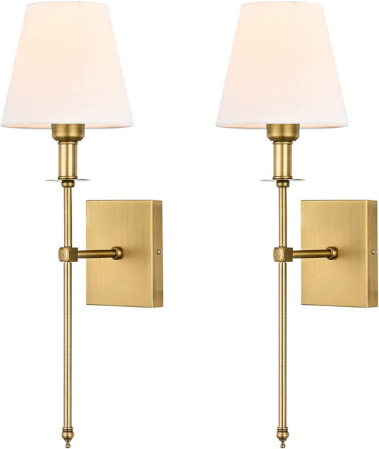 Pauwer Slim Wall Sconces Set of 2 White Fabric Shade Hardwired Indoor Light