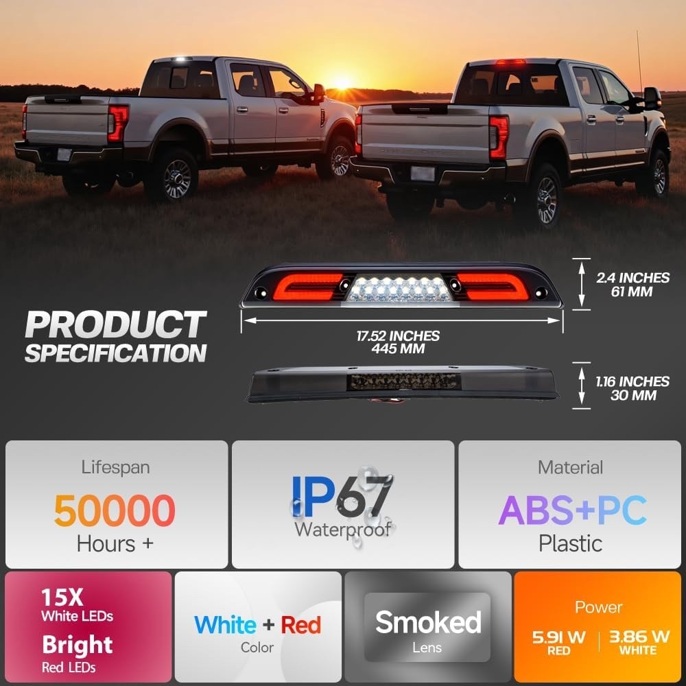 Led Third Brake Light for 15-20 F'ord F150 17-22 F250 F350 Super Duty Ranger