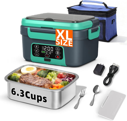 XL 6.3-Cups Cordless Electric Heated Lunch Box for Adults, Rechargeable Battery