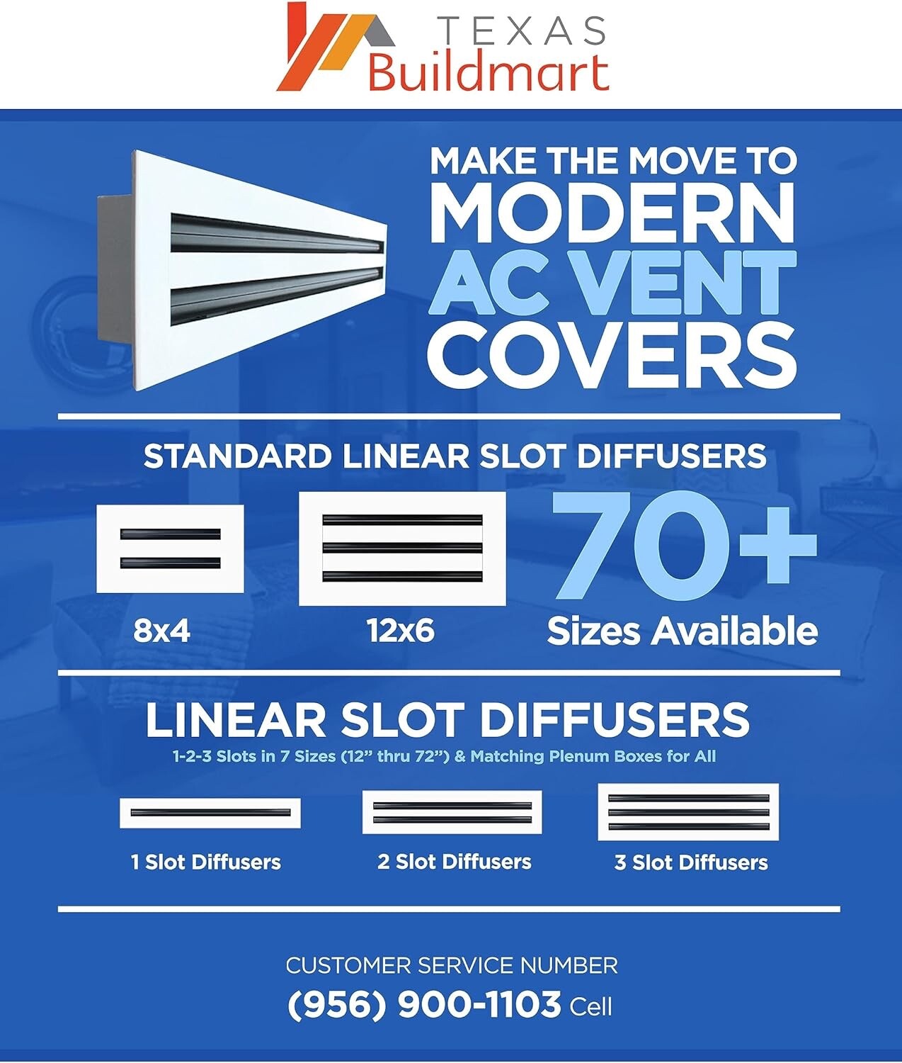 10x10 Modern AC Vent Cover - Decorative White Aluminum Air Vent - Standard Linea
