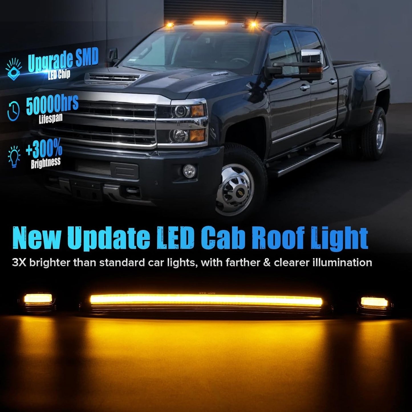 Amber LED Cab Roof Light Compatible with 2015-2019 Silverado Sierra 2500HD 3500H