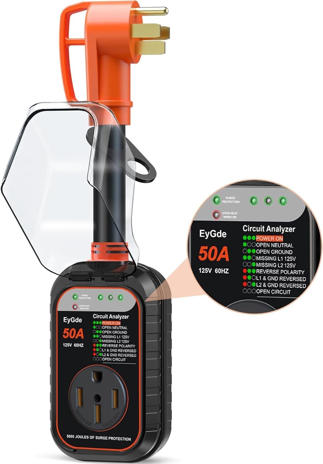 EyGde RV Surge Protector 50 Amp, RV Circuit Analyzer with Waterproof Cover, RV A
