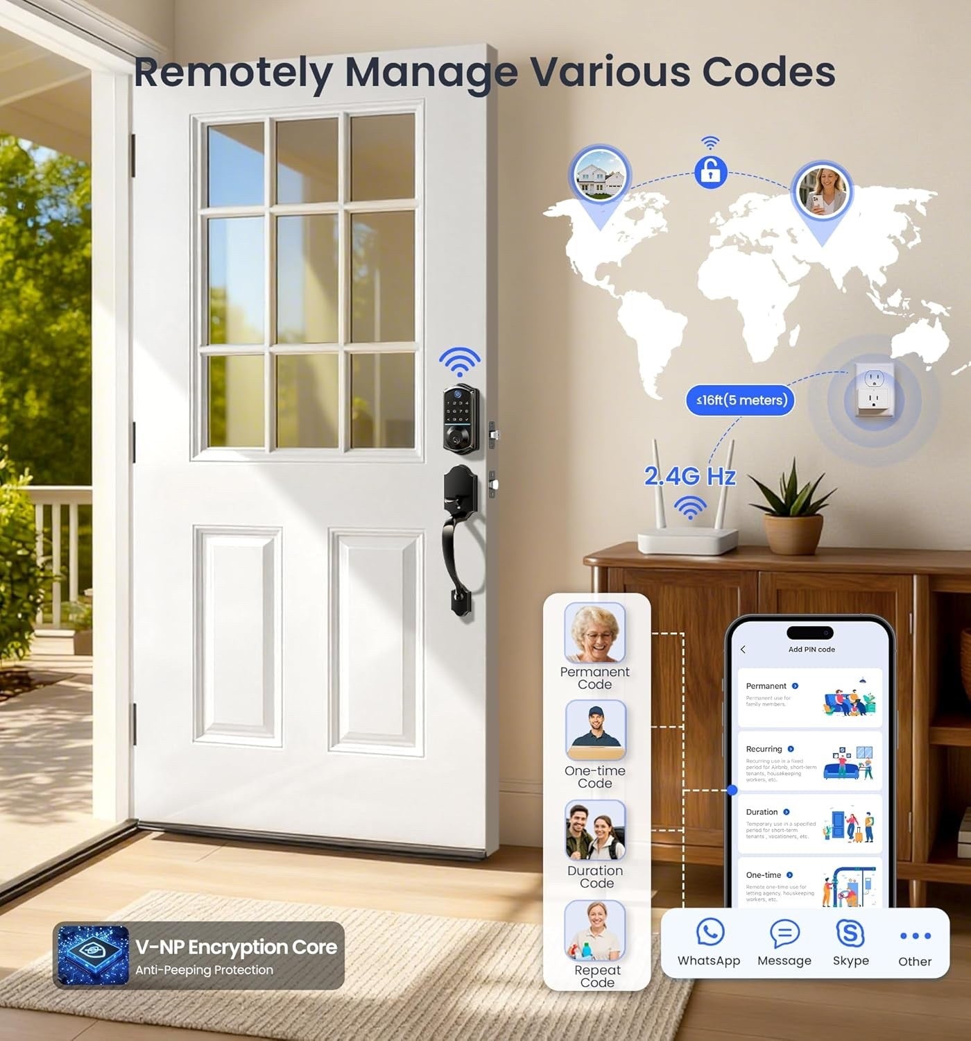 Veise VE017G-H Wi-Fi Smart Fingerprint Front Door Lock Set, Remote App Control,