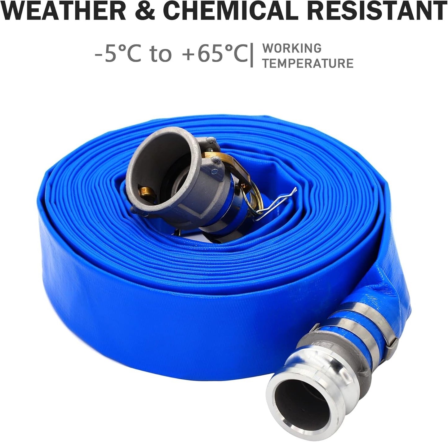 1.5" ID × 100 ft Pool Backwash Hose, Heavy Duty Reinforced Blue PVC Lay Flat ...