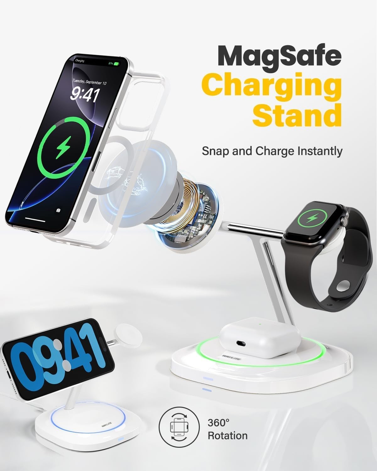 3 in 1 Magnetic Wireless Charger for Apple - Fast Charging Station Compatible