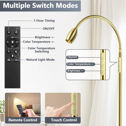 Reading Floor Lamp, 72" Tall LED Lamp with Flexible Gooseneck, Dimmable Zoomable