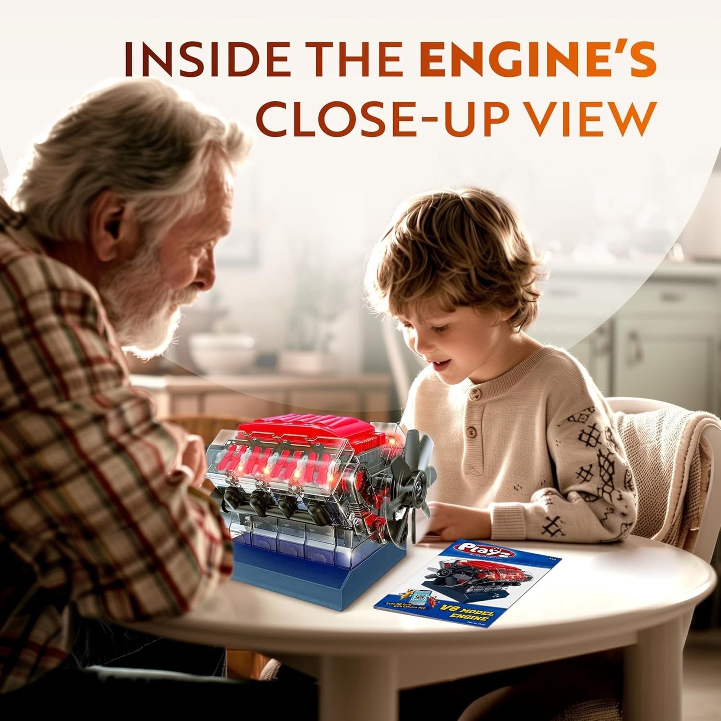 Playz V8 Combustion Engine Model Kit That Runs – 270 Pieces STEM Mini V8 Engine