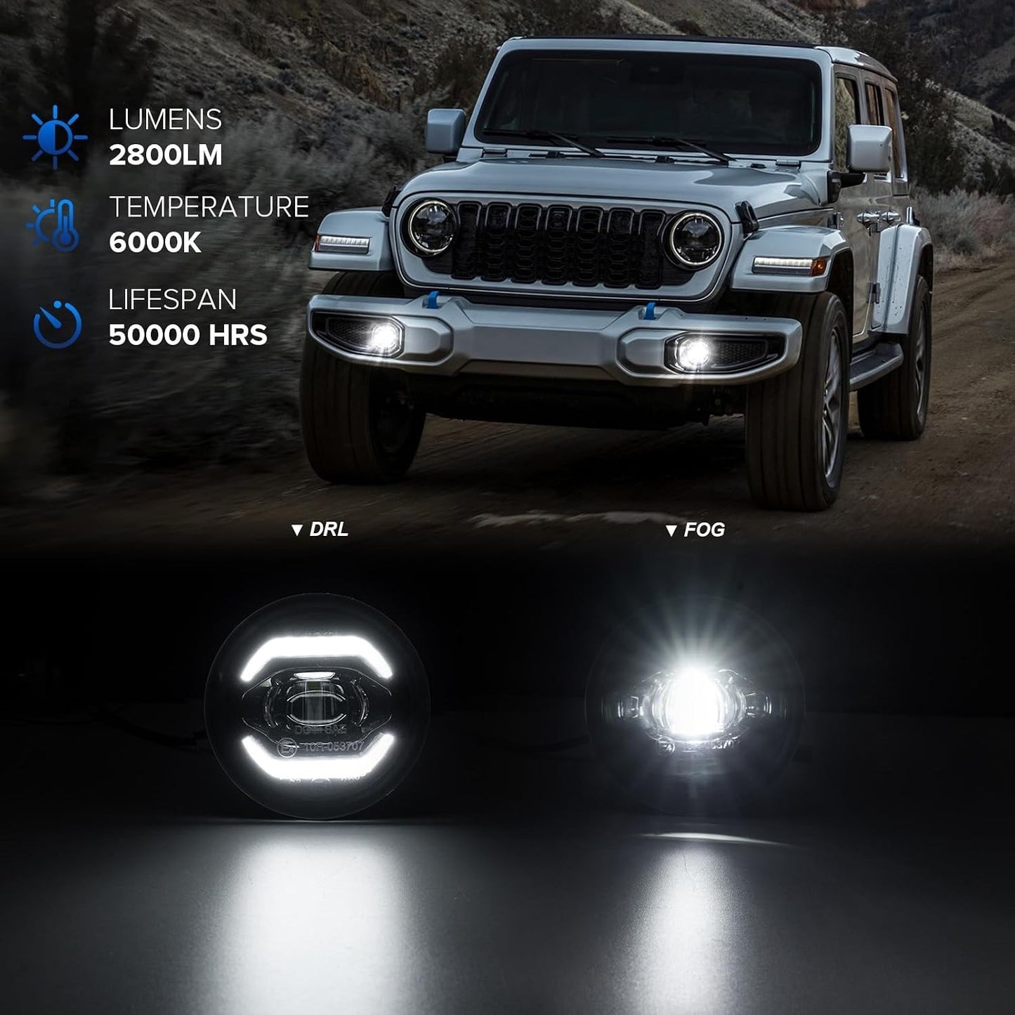 4 Inch Round LED Fog Lights Compatible with 2007-2018 Wrangler JK JK Unlimited