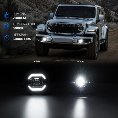 4 Inch Round LED Fog Lights Compatible with 2007-2018 Wrangler JK JK Unlimited