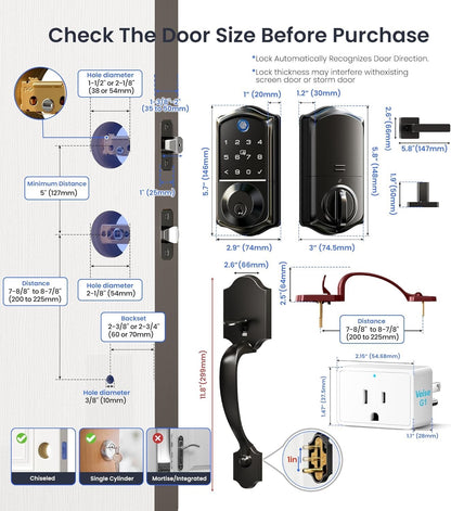 Veise VE017G-H Wi-Fi Smart Fingerprint Front Door Lock Set, Remote App Control,
