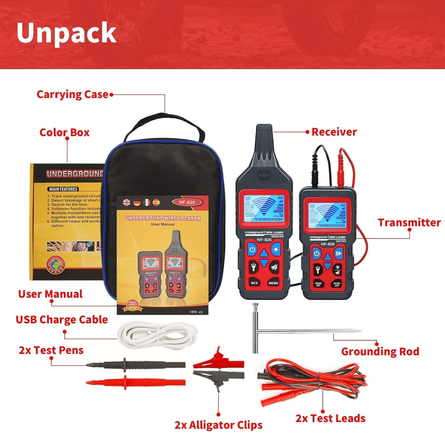 Underground Cable Locator, Rocky Mars Cable Tester Wire Tracker, NF826