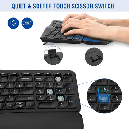 MK960 Ergonomic Wireless Keyboard Mouse Combo, Bluetooth/2.4G Split Design