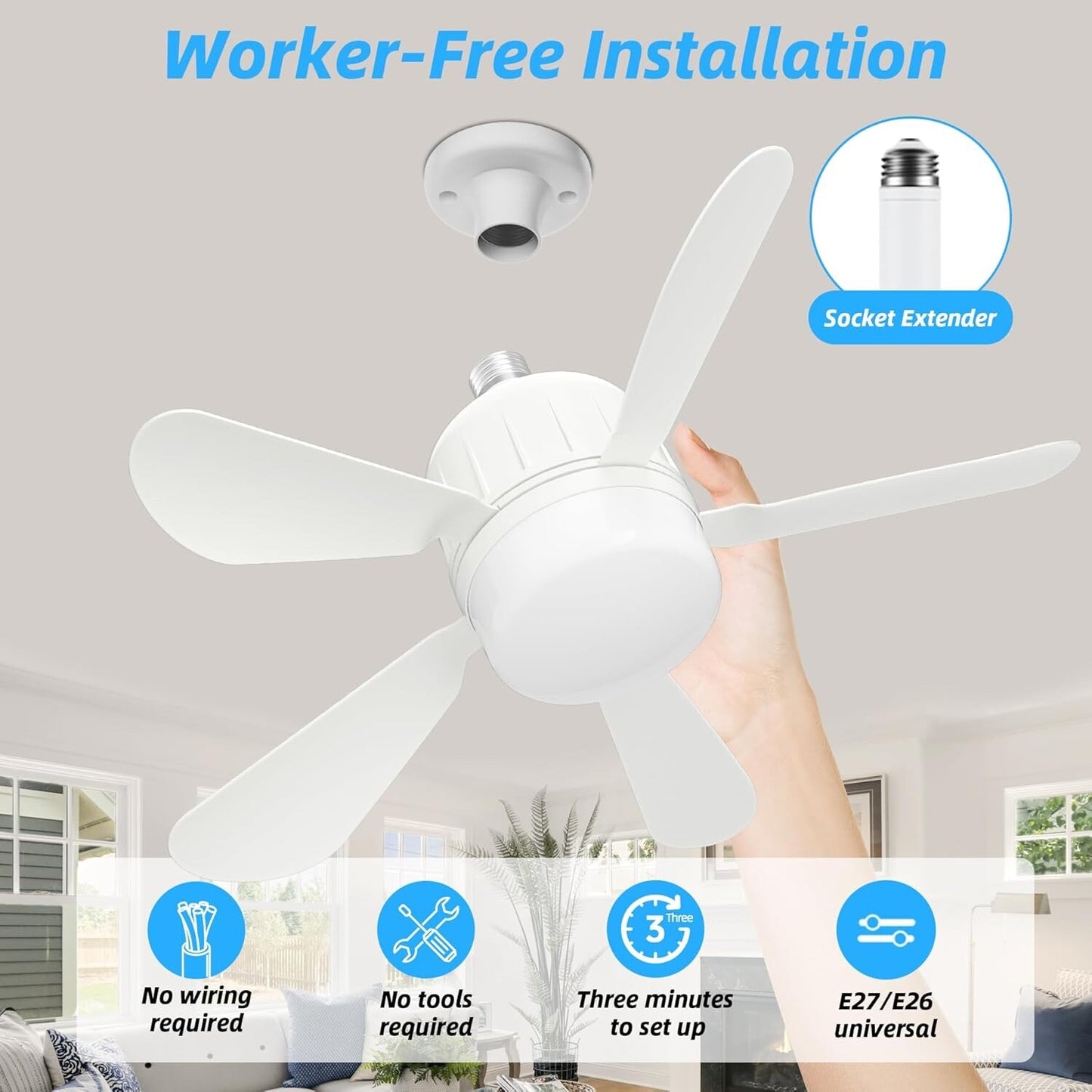 Socket Ceiling Fan Light with Remote Ceiling Fans pack of 2