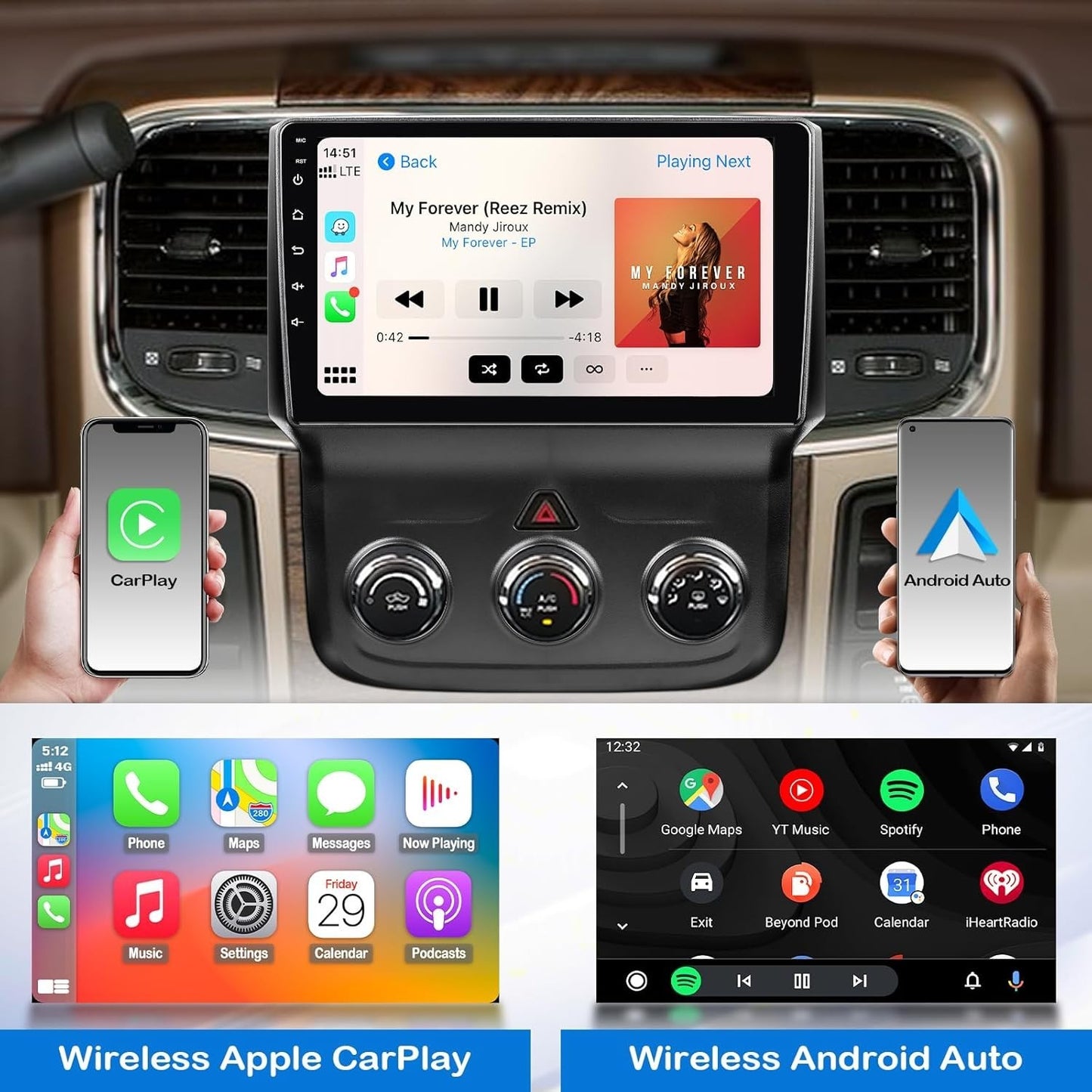 Car Stereo for Dodge RAM 1500 2500 3500 2013 2014 2015 2016 2017 2018 with Wirel