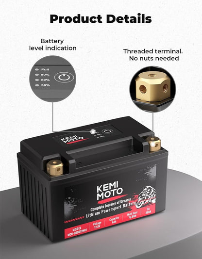 KEMIMOTO Lithium Motorcycle Battery YTX14-BS/YTX9-BS, LiFePO4 Lithium Battery