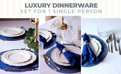 HouseyHouse White Dinner Plate with a Set of The Needed Items Cutlery Set Cerami