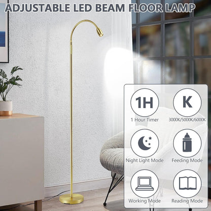 Reading Floor Lamp, 72" Tall LED Lamp with Flexible Gooseneck, Dimmable Zoomable