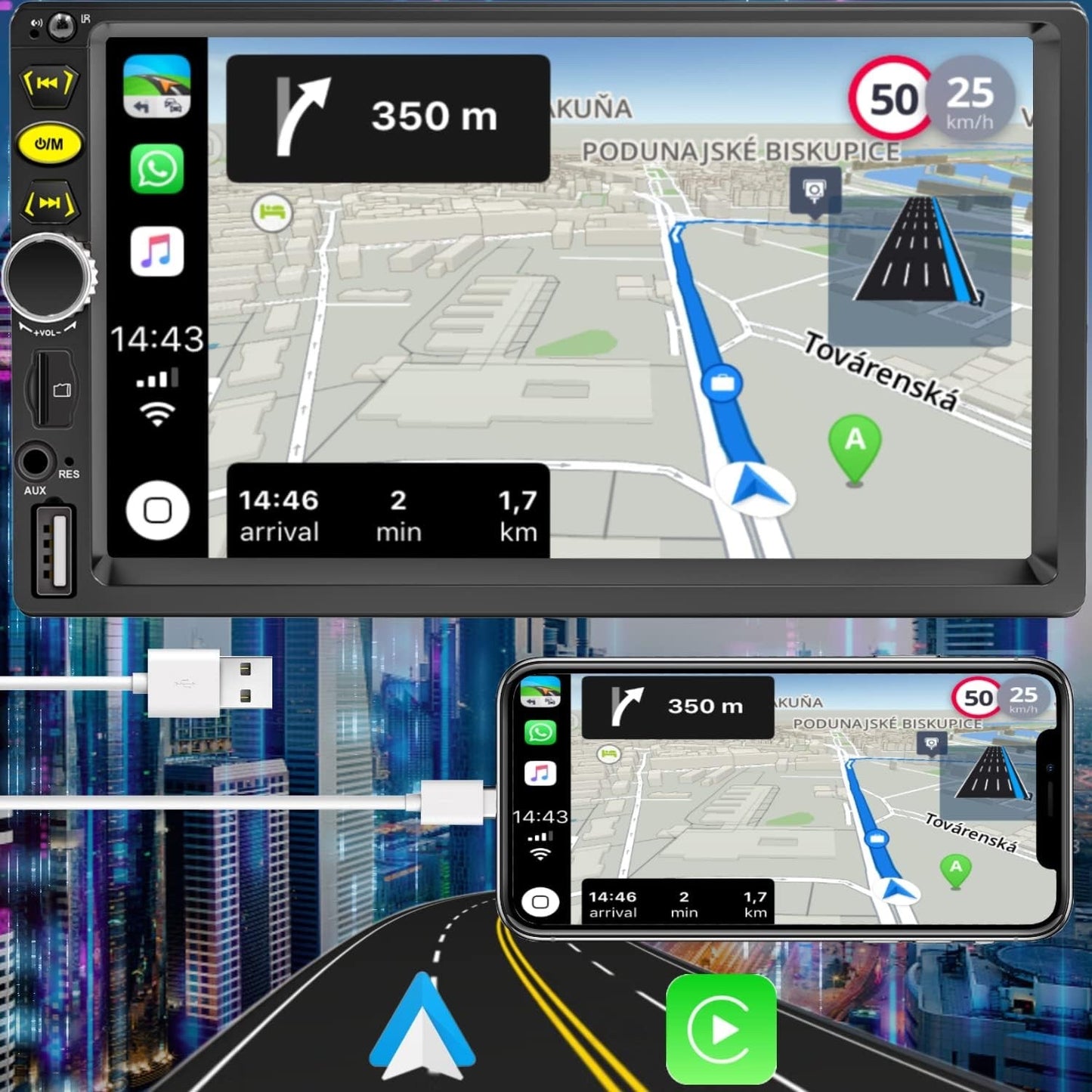 7 Double Din Touch Screen Car Radio with Apple CarPlay,7 Inch Bluetooth Car Ster