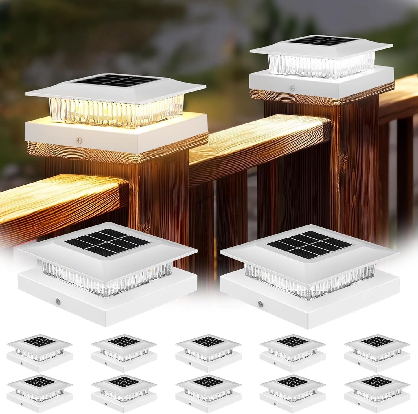 12 Pack Solar Post Cap Lights 4x4, Dual-Color Waterproof Fence Post Solar Lights