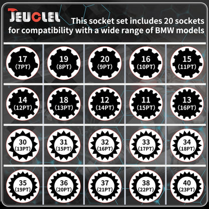 21PCS Wheel Locking Nut Key Kit Compatible with BMW, Wheel Lock Nut Socket Adapt